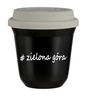 Kubek 150 ml CZARNY Zielona Góra z pokrywką biala