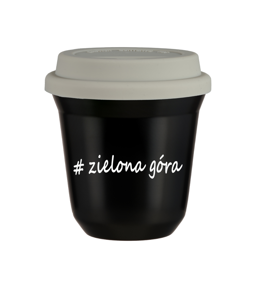 Cup 150 ml BLACK "Zielona Góra", with white lid