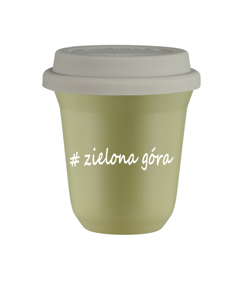 Cup 150 ml PISTACHIO "Zielona Góra", with white lid