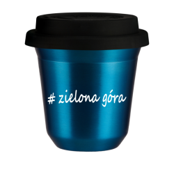 Cup 240 ml METALLIC BLUE "Zielona Góra", with black lid