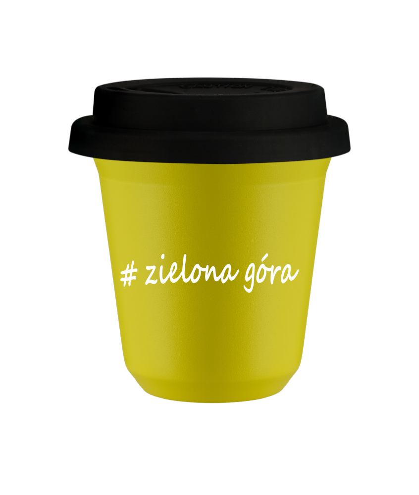 Cup 240 ml YELLOW "Zielona Góra", with black lid