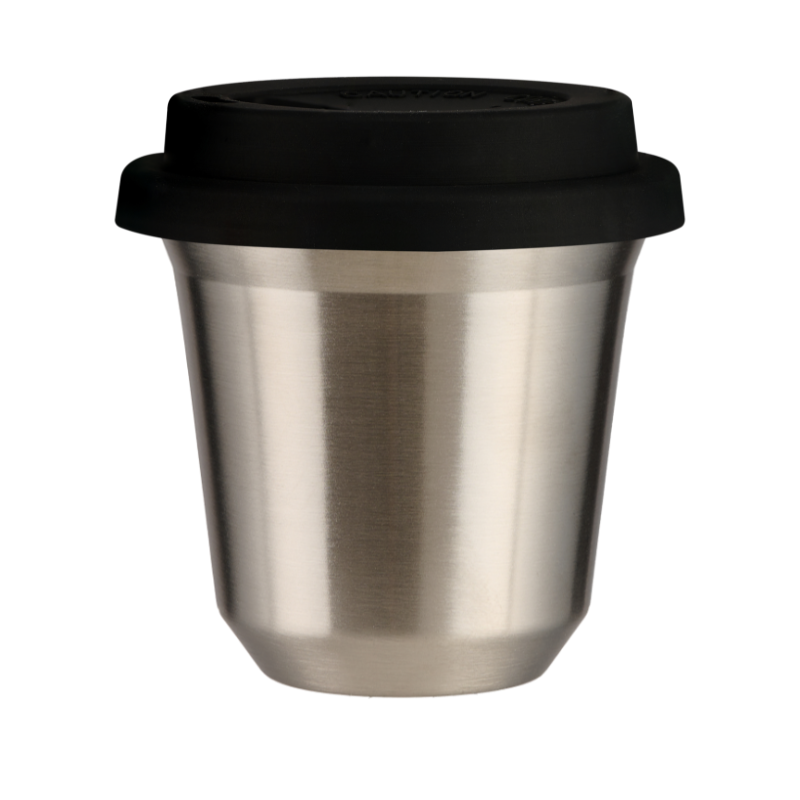 Kubek 80 ml SREBRNY, z czarną pokrywką