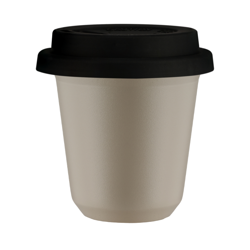 Kubek 240 ml BEŻOWY, z czarną pokrywką