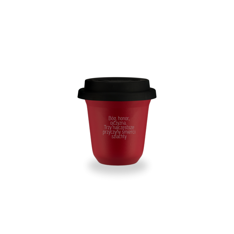 Kubek 150 ml CZERWONY "Bóg, Honor, Ojczyzna. Trzy najczęstsze przyczyny śmierci szlachty", z pokrywką czarną
