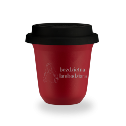 Kubek 80 ml CZERWONY "Bezdzietna labadziara", z pokrywką czarną