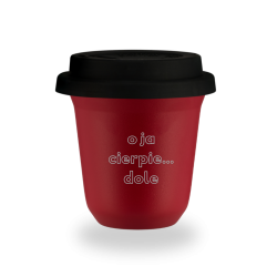 Kubek 240 ml CZERWONY "O ja cierpię dole", z pokrywką czarną