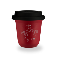 Kubek 80 ml CZERWONY "Ch*j wie", z pokrywką czarną