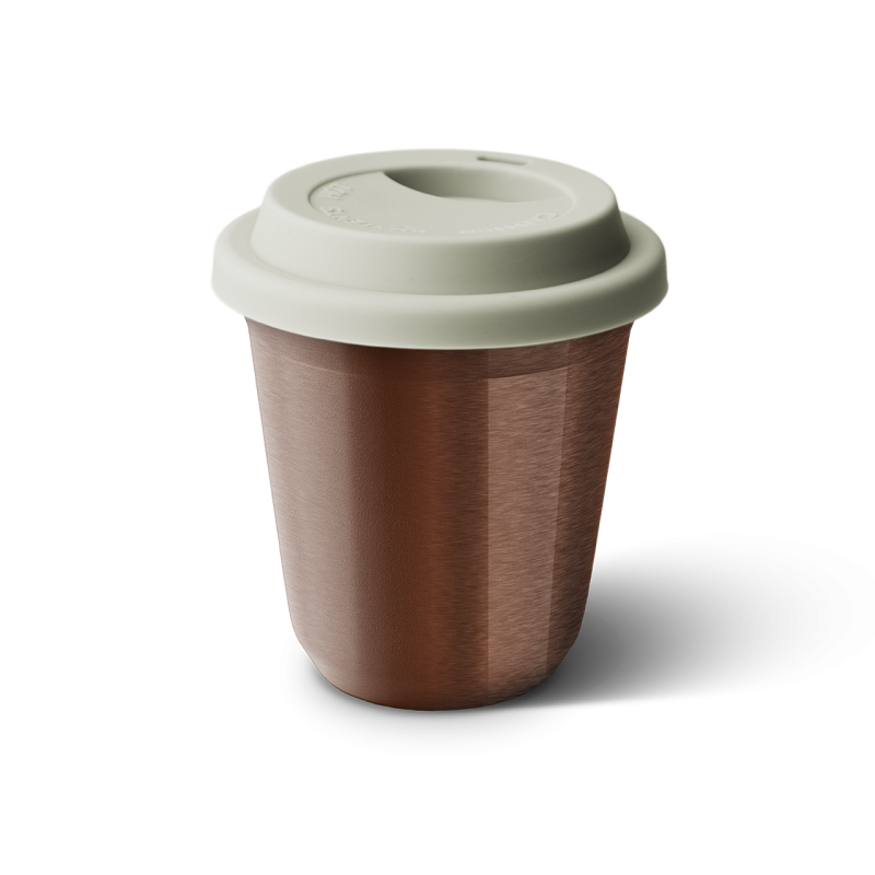 Kubek 240 ml RÓŻOWE ZŁOTO, z białą pokrywką