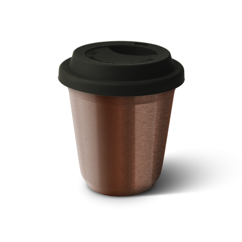 Kubek 150 ml RÓŻOWE ZŁOTO, z czarną pokrywką