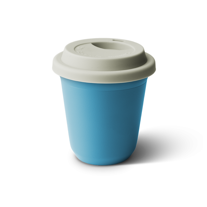 Kubek 240 ml BŁĘKITNY, z białą pokrywką