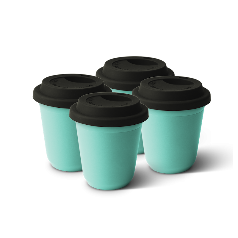 Zestaw 4 turkusowych kubków 80 ml z pokrywką