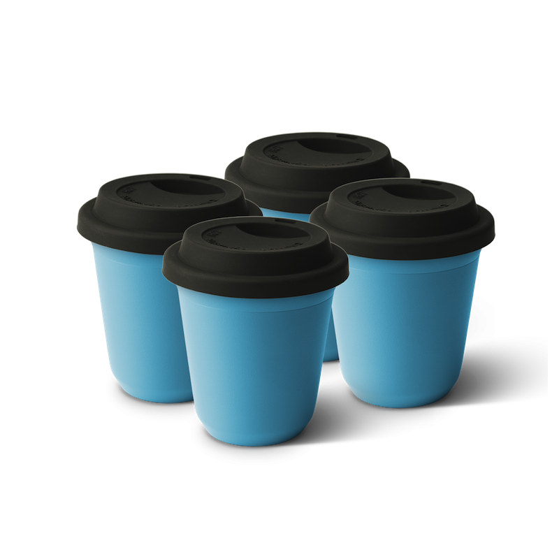 Zestaw 4 błękitnych kubków 150 ml z pokrywka