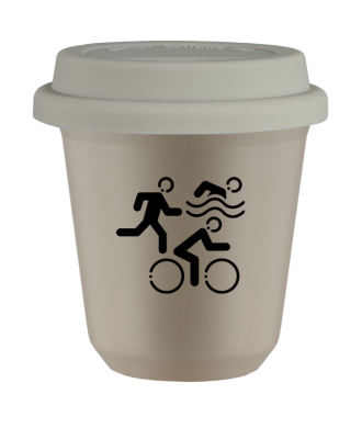 Kubek 80 ml BEŻOWY "Sporty (czarny)", z białą pokrywką Kubek 80 ml BEŻOWY "Sporty (czarny)", z białą pokrywką