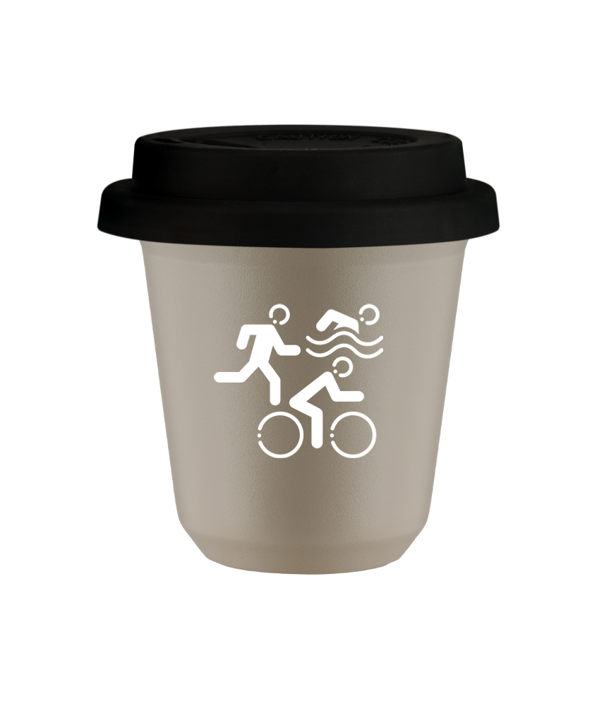 Kubek 80 ml BEŻOWY "Sporty (biały)", z czarną pokrywką