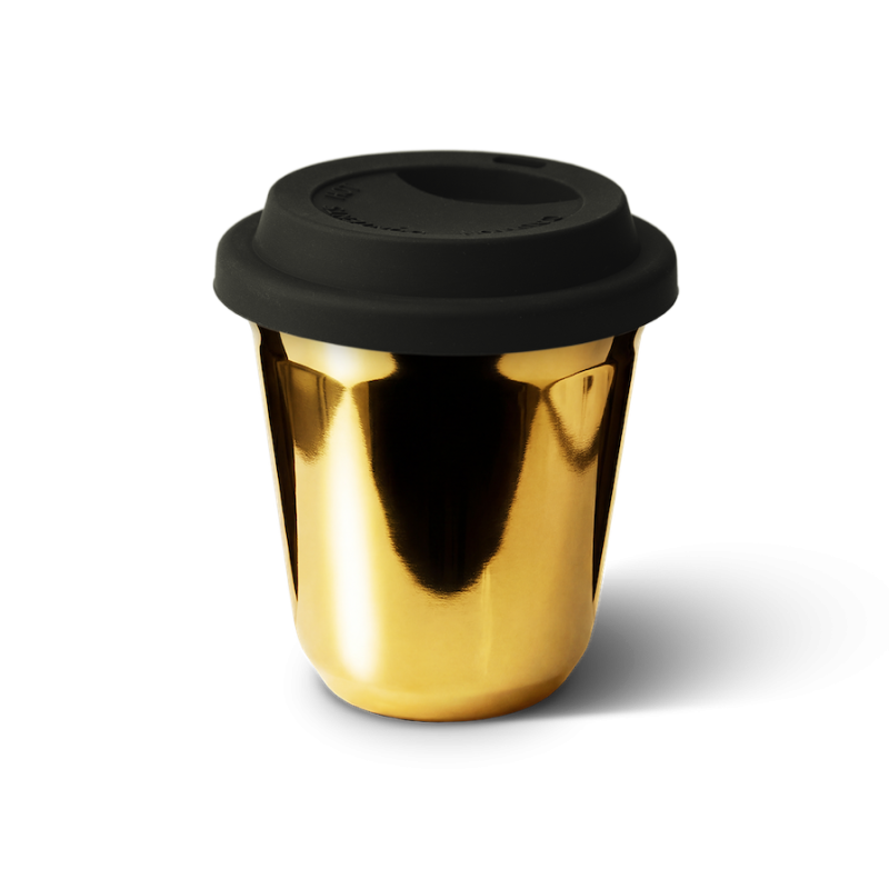 Kubek 350 ml ZŁOTY, z czarną pokrywką