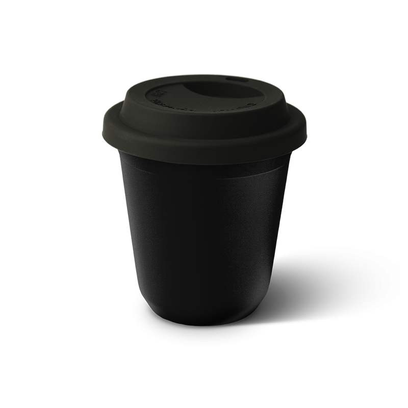 Kubek czarny 350 ml, z czarną pokrywką