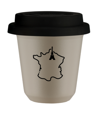 Kubek 80 ml BEŻOWY "Francja (czarny)", z czarną pokrywką Kubek 80 ml BEŻOWY "Francja (czarny)", z czarną pokrywką