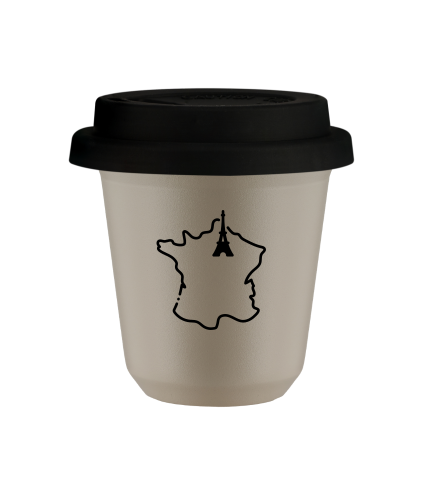 Kubek 80 ml BEŻOWY "Francja (czarny)", z czarną pokrywką