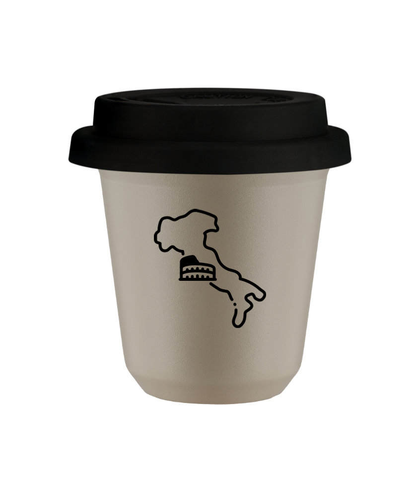 Kubek 80 ml BEŻOWY "Włochy (czarny)", z czarną pokrywką