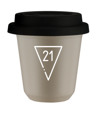 Kubek 80 ml BEŻOWY "21 (biały)", z czarną pokrywką Kubek 80 ml BEŻOWY "21 (biały)", z czarną pokrywką