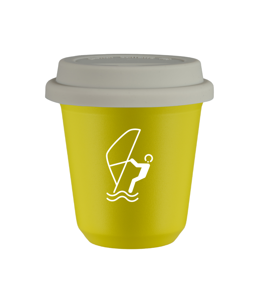 Kubek 80 ml ŻÓŁTY "Sporty wodne (biały)", z białą pokrywką