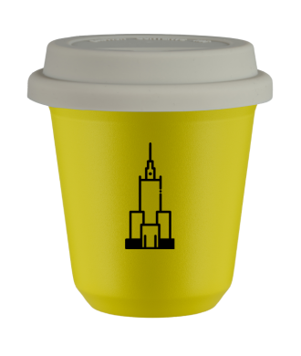 Kubek canary yellow 80 ml, PALAC KULTURY I NAUKI z pokrywka biala