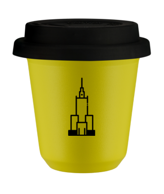 Kubek canary yellow 80 ml, PALAC KULTURY I NAUKI (czarny) z pokrywka czarna
