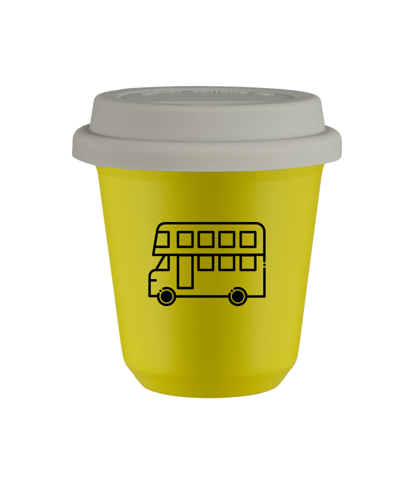 Kubek 80 ml ŻÓŁTY "Autobus", z białą pokrywką