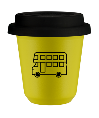 Kubek canary yellow 80 ml, AUTOBUS (czarny) z pokrywka czarna