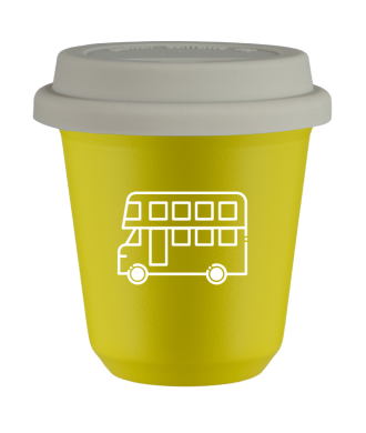 Kubek 80 ml ŻÓŁTY "Autobus (biały)", z białą pokrywką Kubek 80 ml ŻÓŁTY "Autobus (biały)", z białą pokrywką