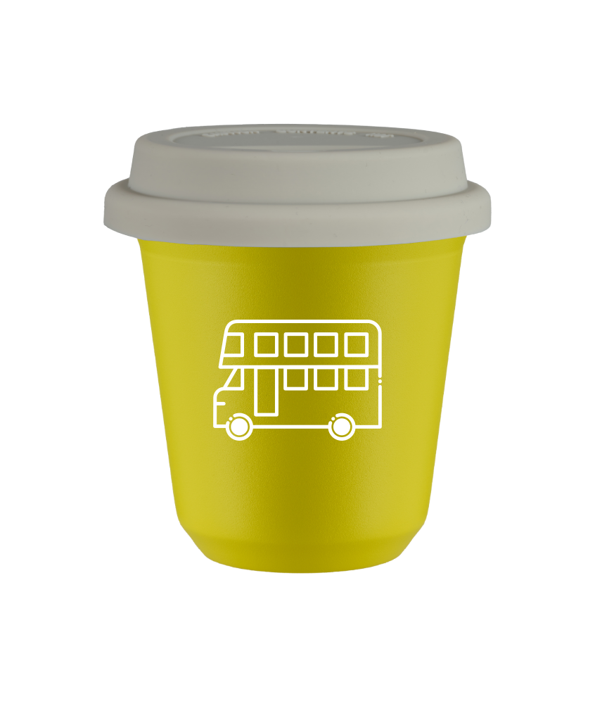 Kubek 80 ml ŻÓŁTY "Autobus (biały)", z białą pokrywką