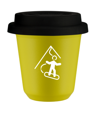Kubek canary yellow 80 ml, SNOWBOARD (bialy) z pokrywka czarna