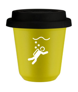 Kubek canary yellow 80 ml, NURKOWANIE (bialy) z pokrywka czarna