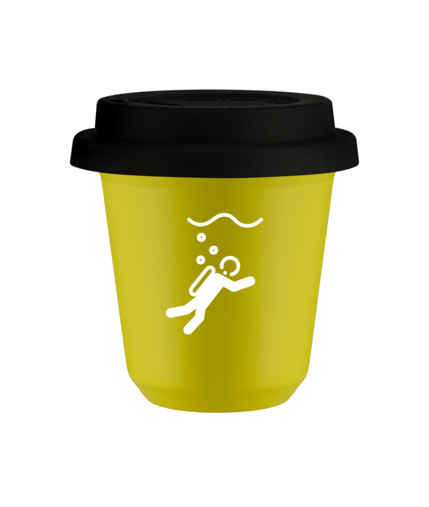 Kubek canary yellow 80 ml, NURKOWANIE (bialy) z pokrywka czarna kubek termiczny na kawe | 70,00 zł