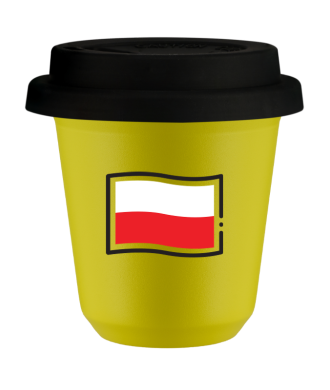 Kubek canary yellow 80 ml, FLAGA POLSKI (czarny) z pokrywka czarna