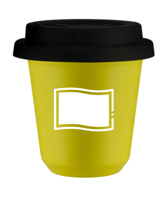 Kubek canary yellow 80 ml, FLAGA POLSKI (bialy) z pokrywka czarna
