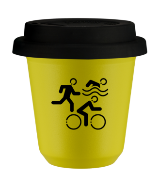 Kubek 80 ml ŻÓŁTY "Sporty (czarny)", z czarną pokrywką Kubek 80 ml ŻÓŁTY "Sporty (czarny)", z czarną pokrywką