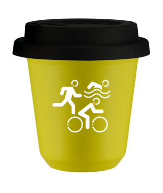 Kubek 80 ml ŻÓŁTY "Sporty (biały)", z czarną pokrywką Kubek 80 ml ŻÓŁTY "Sporty (biały)", z czarną pokrywką