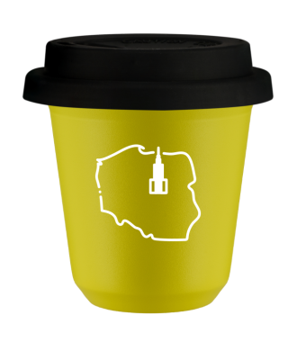Kubek canary yellow 80 ml, POLSKA (bialy) z pokrywka czarna