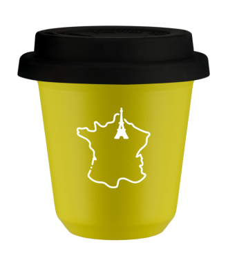 Kubek 80 ml ŻÓŁTY "Francja (biały)", z czarną pokrywką Kubek 80 ml ŻÓŁTY "Francja (biały)", z czarną pokrywką