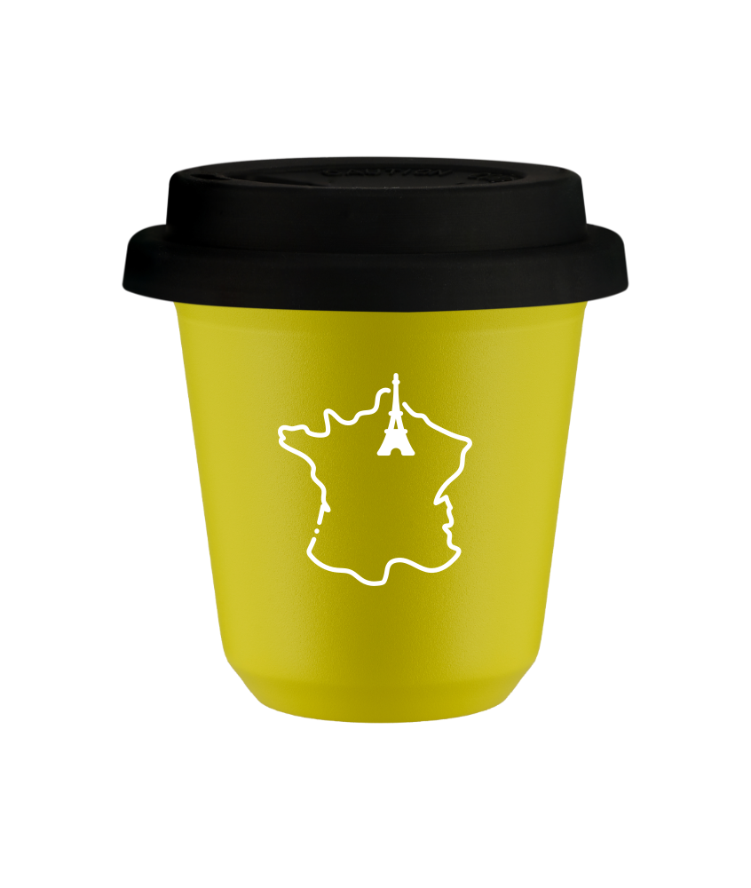 Kubek 80 ml ŻÓŁTY "Francja (biały)", z czarną pokrywką