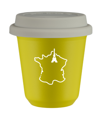 Kubek 80 ml ŻÓŁTY "Francja (biały)", z białą pokrywką Kubek 80 ml ŻÓŁTY "Francja (biały)", z białą pokrywką