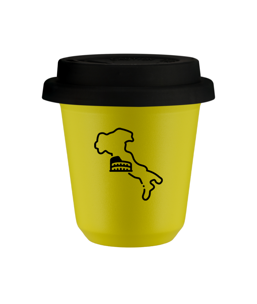 Kubek 80 ml ŻÓŁTY "Włochy", z czarną pokrywką