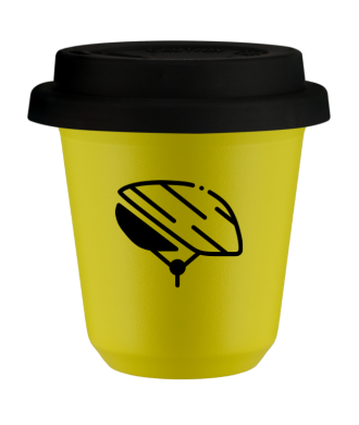 Kubek 80 ml ŻÓŁTY "Kask (czarny)", z czarną pokrywką Kubek 80 ml ŻÓŁTY "Kask (czarny)", z czarną pokrywką
