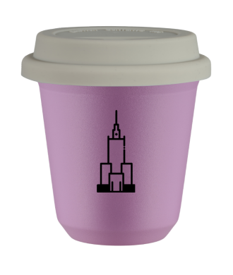 Kubek 80 ml LILIOWY "Pałac kultury i nauki (czarny)", z białą pokrywką Kubek 80 ml LILIOWY "Pałac kultury i nauki (czarny)", z białą pokrywką