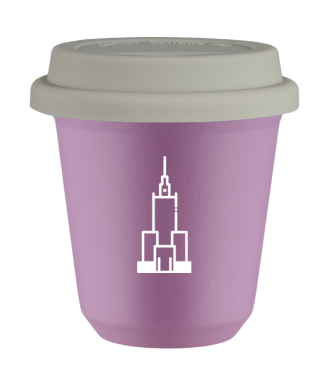 Kubek 80 ml LILIOWY "Pałac kultury i nauki (biały)", z białą pokrywką Kubek 80 ml LILIOWY "Pałac kultury i nauki (biały)", z białą pokrywką