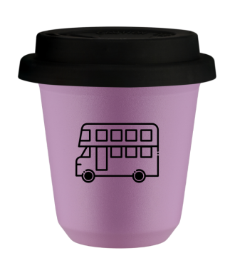 Kubek liliowy 80 ml, AUTOBUS z pokrywka czarna