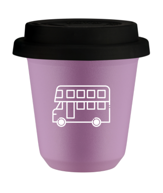Kubek liliowy 80 ml, AUTOBUS (bialy) z pokrywka czarna
