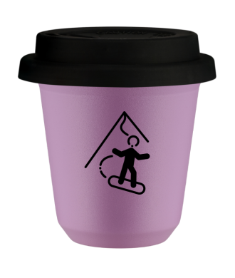Kubek liliowy 80 ml, SNOWBOARD z pokrywka czarna