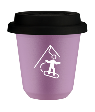 Kubek liliowy 80 ml, SNOWBOARD (bialy) z pokrywka czarna